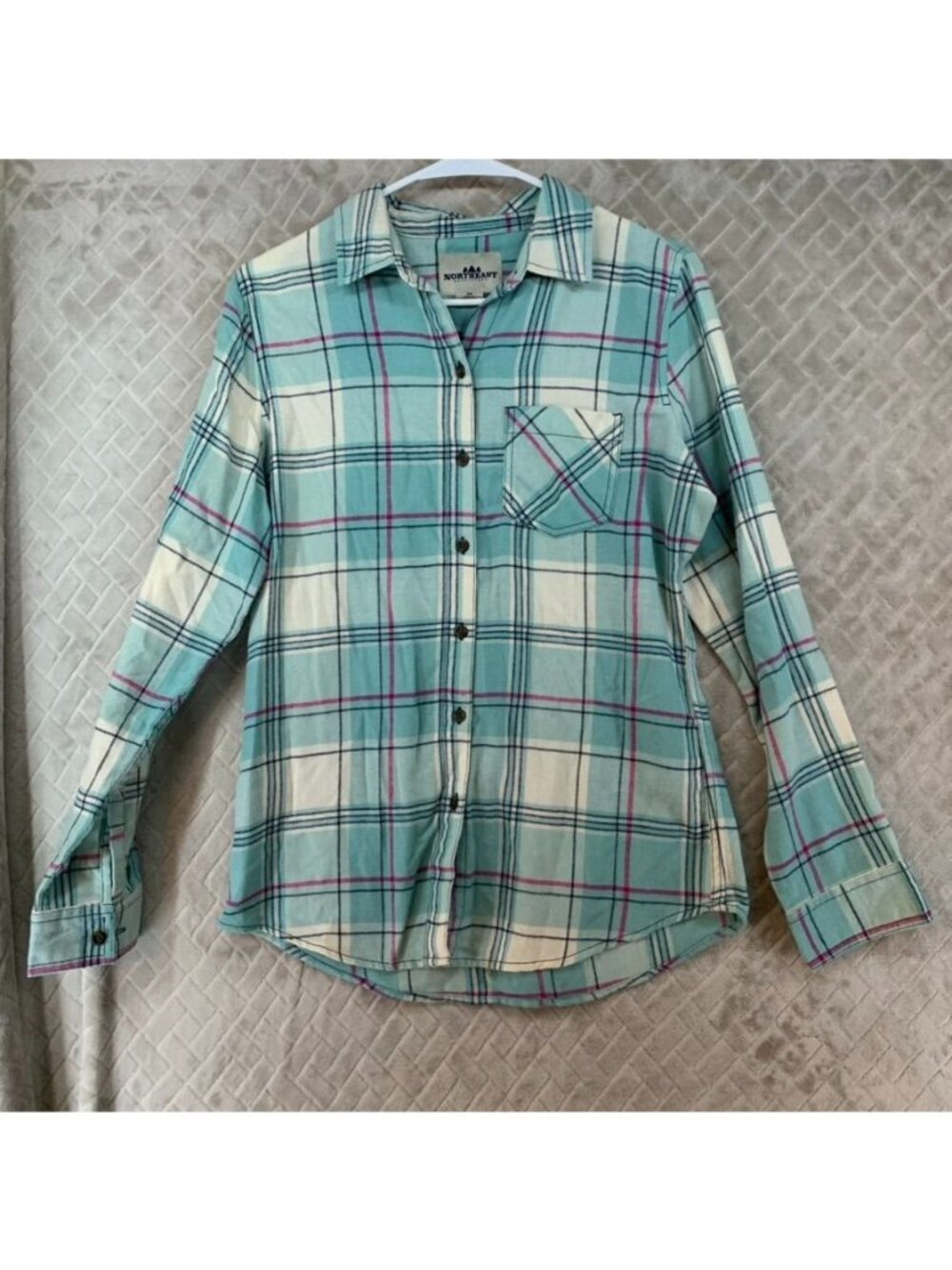 Northeast Outfitters Shirt Womens S Turquoise Plaid Button-Up Cotton Long Sleeve